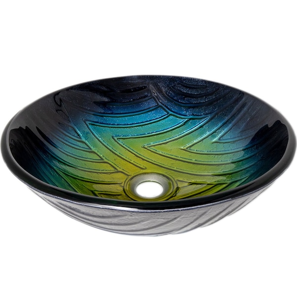 Novatto Hand Painted Faded Navy to Yellow Glass Vessel Bathroom Sink TIG-8123B - main